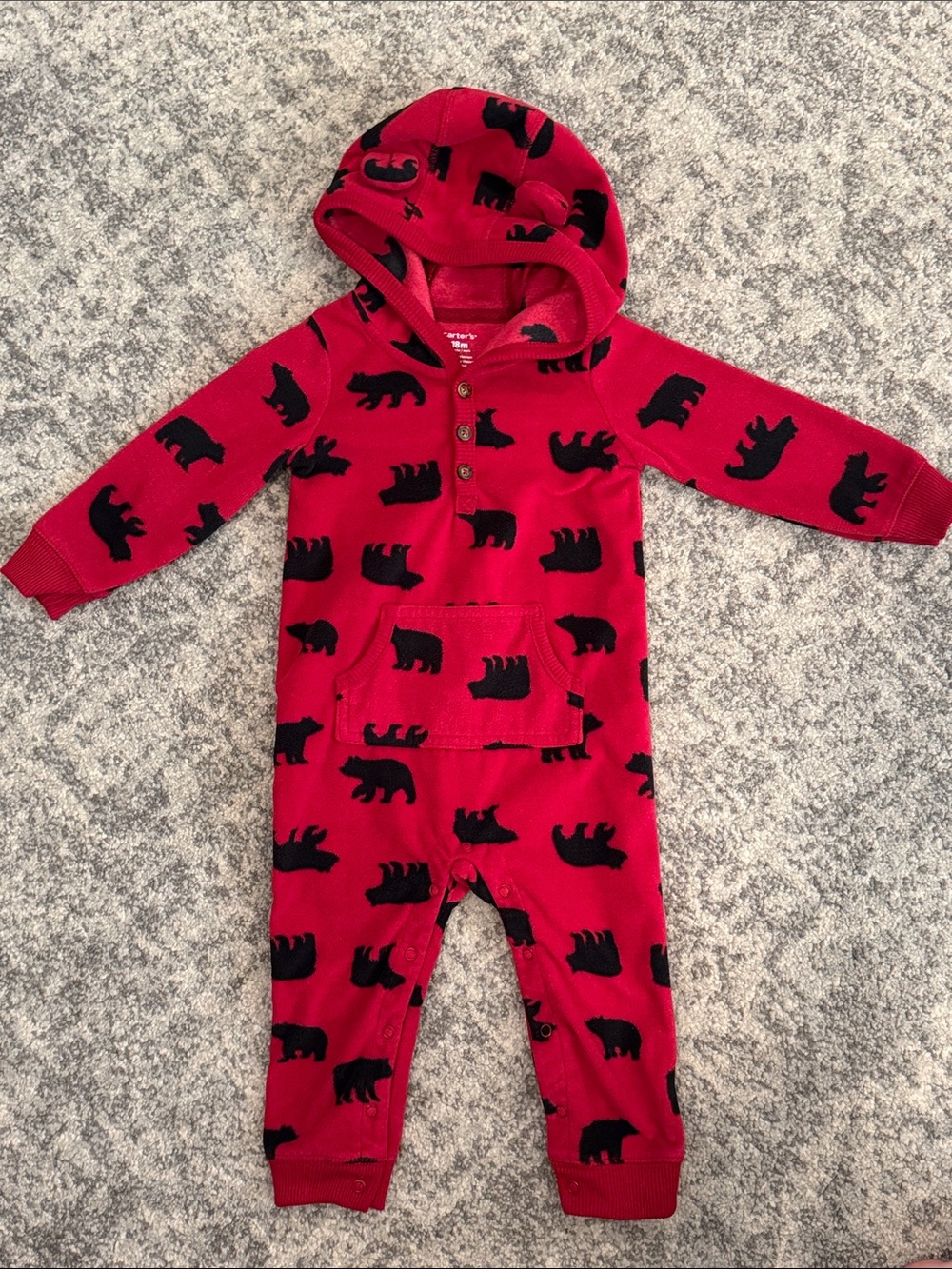 Carter’s Baby Boys' One Piece Fleece Jumpsuit Red Bear
